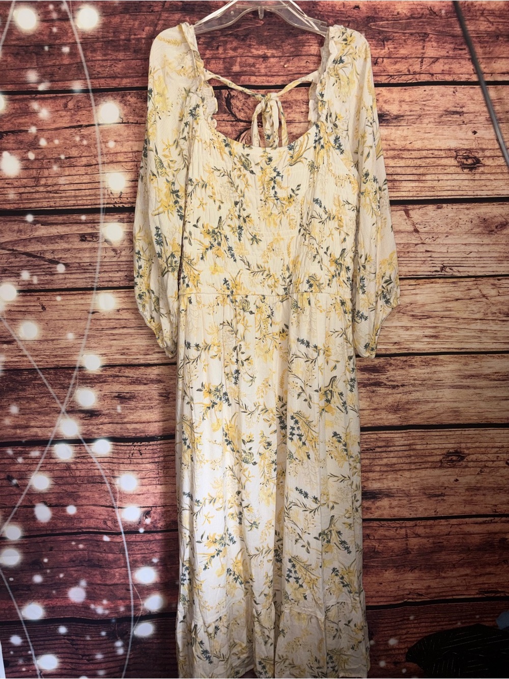Lucky Brand Dress Womens size 2X cream yellow Floral Peasant Midi Cottage NWT